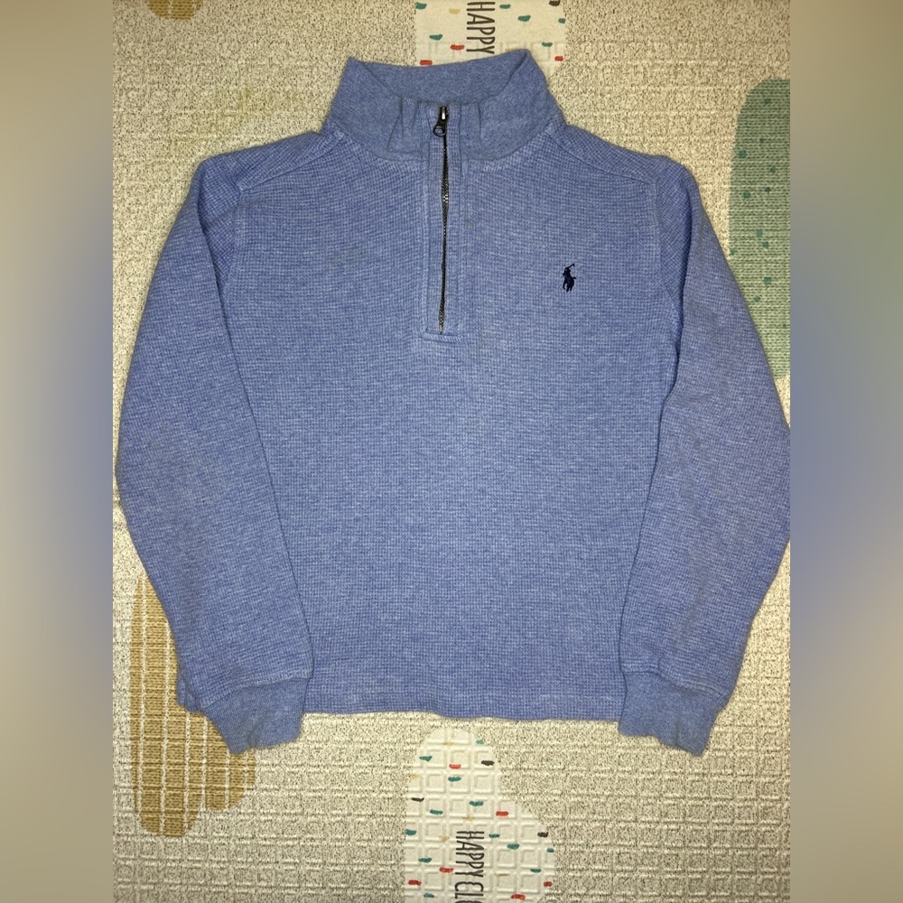 Polo Ralph Lauren Blue Waffle Knit Quarter-Zip Pullover Sweater (Size 7)